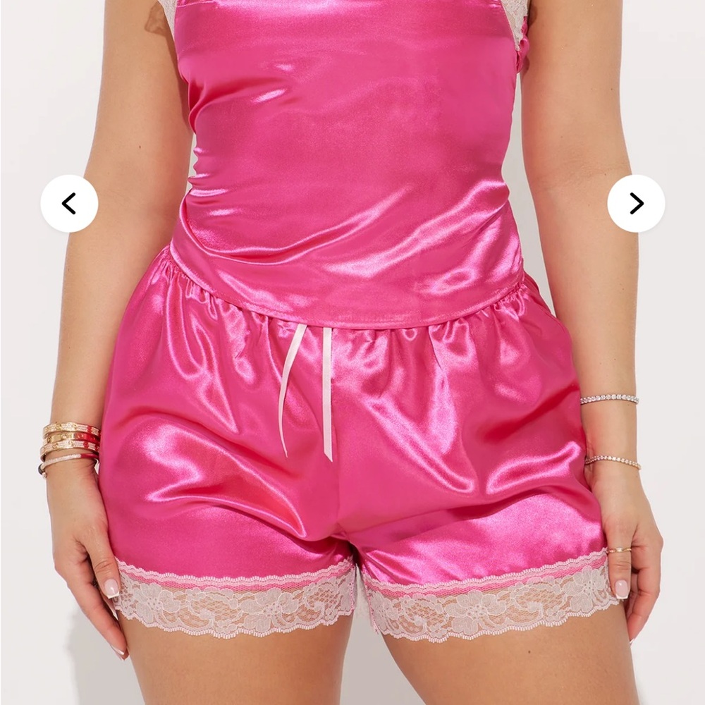 Pink Satin Lace Trim Sleepwear Set